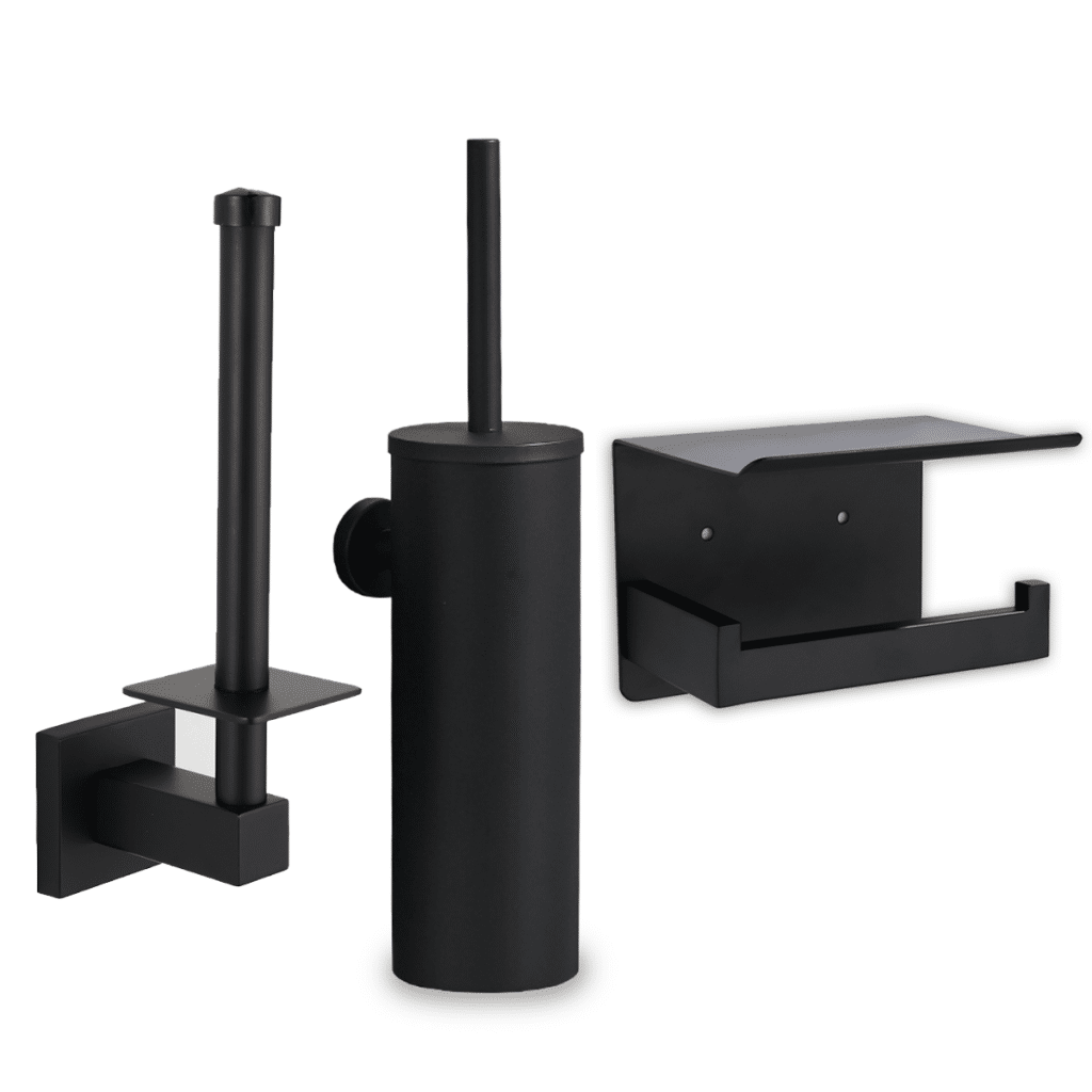 Toilet accessoires set zwart Luxebadkameraccessoires.nl
