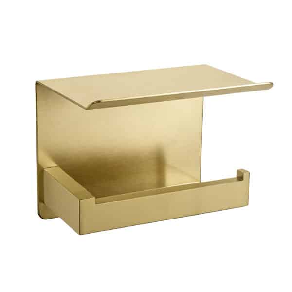 Zelfklevende toiletrolhouder goud met plankje, zonder boren