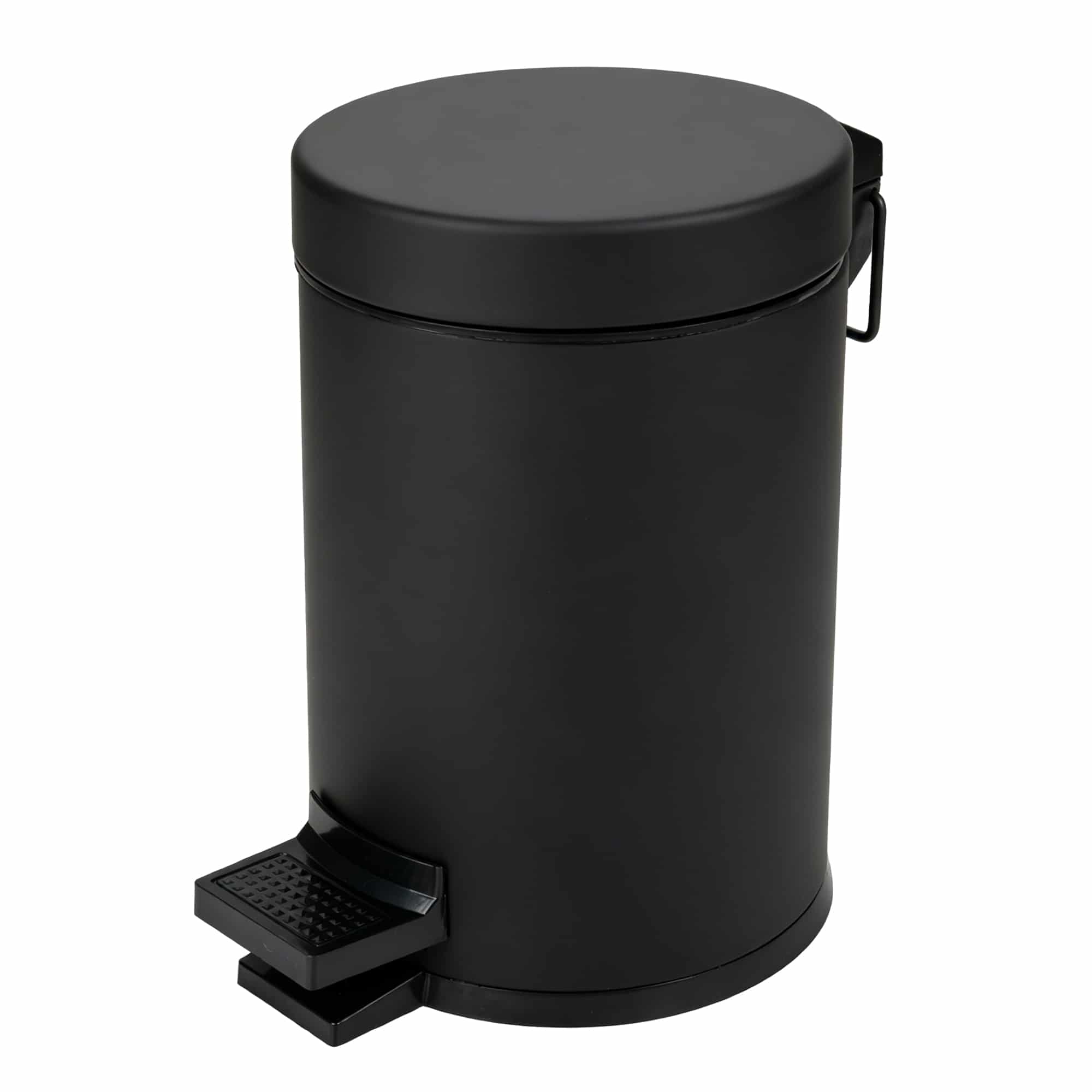 Mat zwarte pedaalemmer 3 liter van RVS met voetpedaal, vooraanzicht