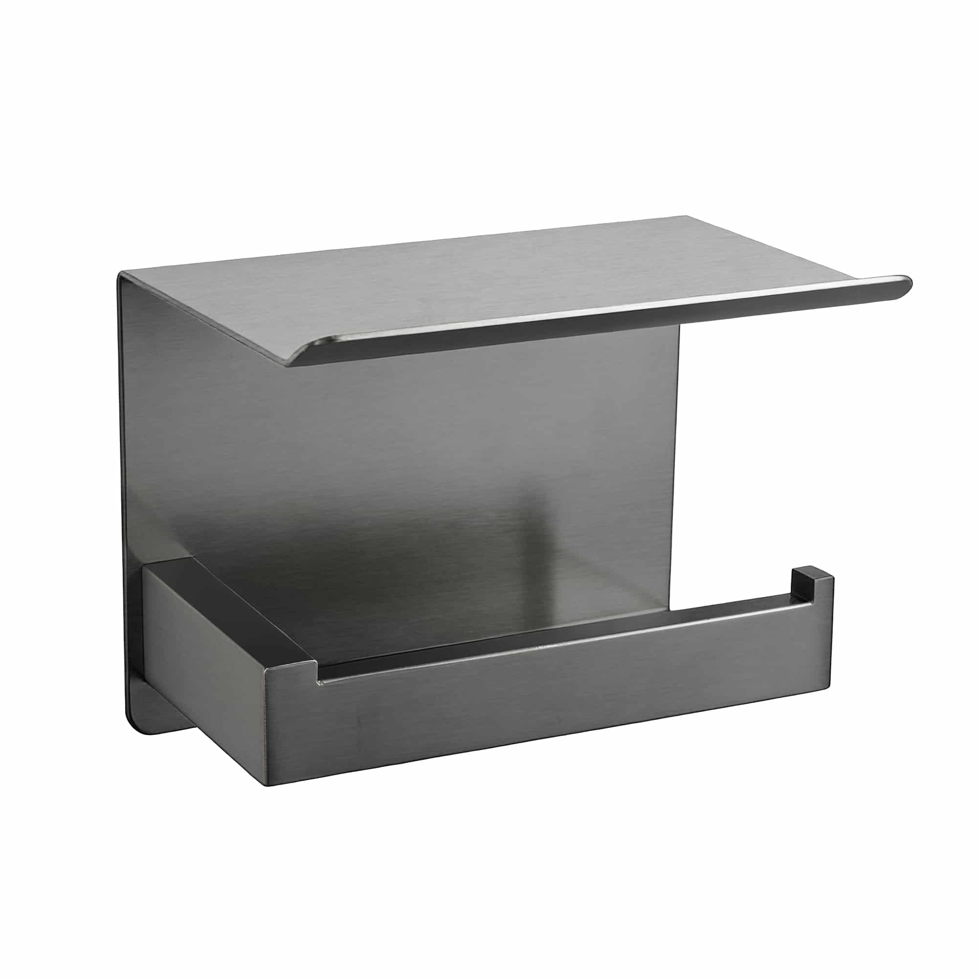 Zelfklevende toiletrolhouder gunmetal met plankje, zonder boren
