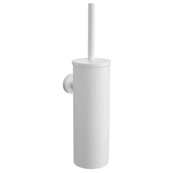 Hangende toiletborstel met houder mat wit van RVS
