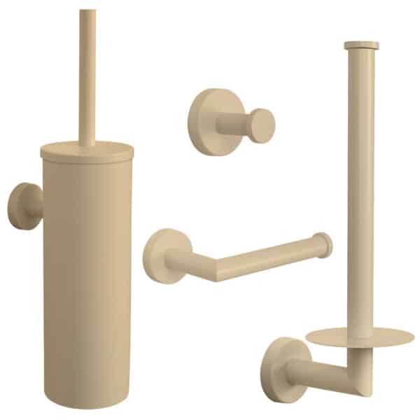VDN Stainless toiletaccessoireset mat beige met toiletborstelhouder, open toiletrolhouder, reserverolhouder en handdoekhaakje