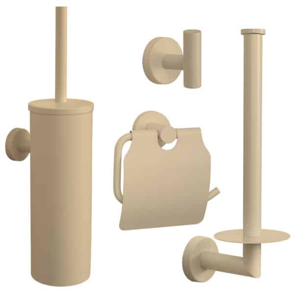 VDN Stainless toiletaccessoireset mat beige met toiletborstelhouder, toiletrolhouder met klep, reserverolhouder en handdoekhaakje