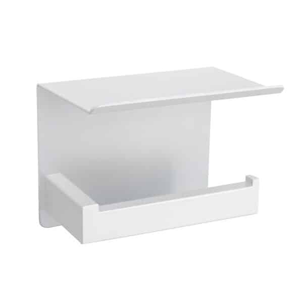 Zelfklevende toiletrolhouder mat wit met plankje van RVS