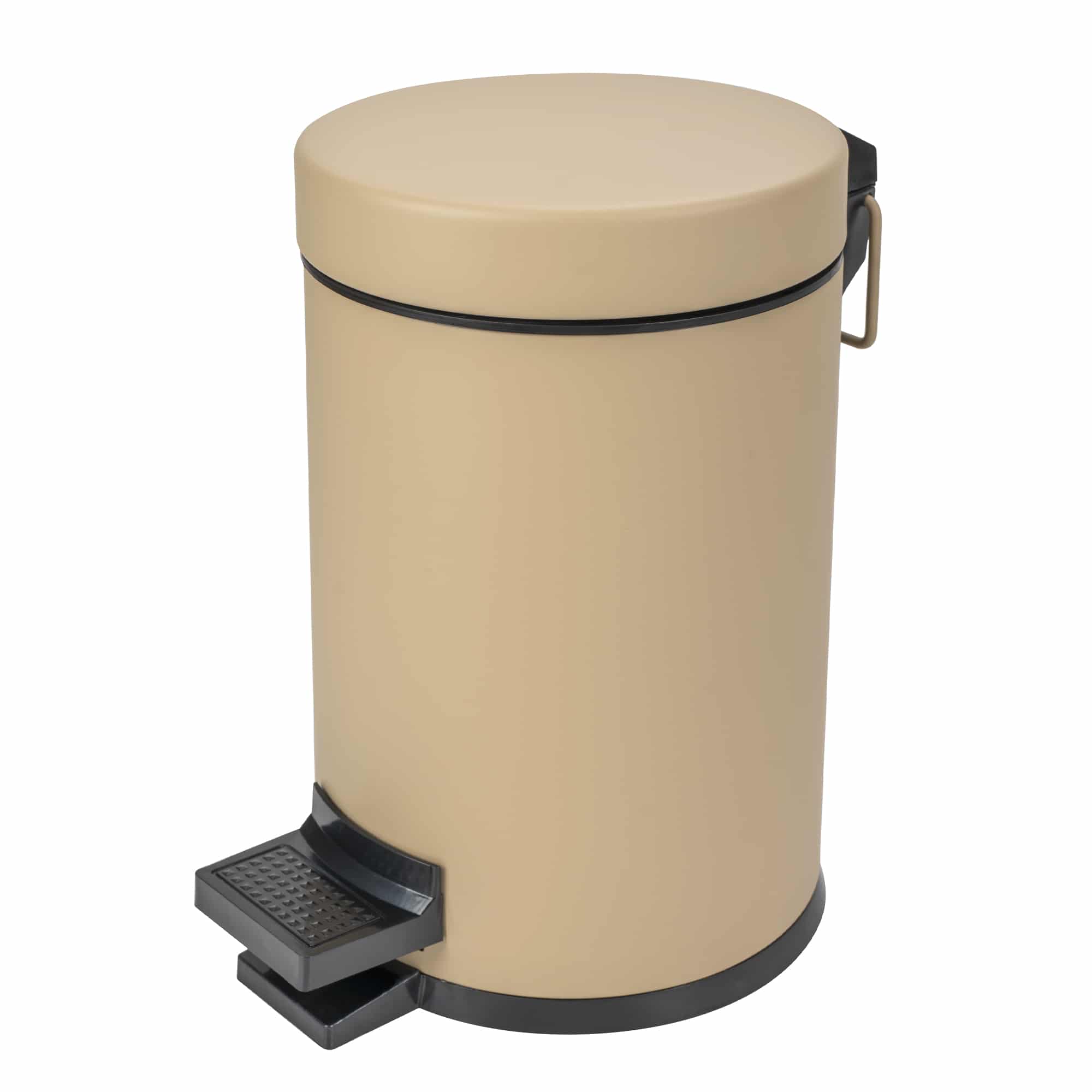 Pedaalemmer 3 liter mat beige van RVS met zwart voetpedaal en draagbeugel